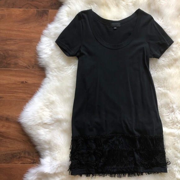 Jill Stuart Black Fringe Cap Sleeve Shift Dress 2 - Picture 1 of 4